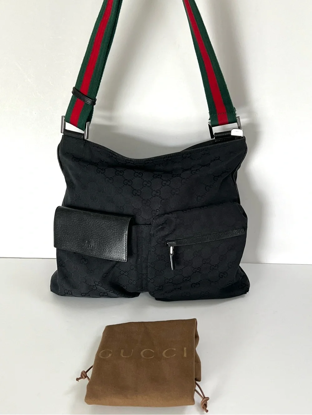 Gucci Web Black GG Canvas Vintage Messenger Bag & Dust Bag - Picture 6 of 16